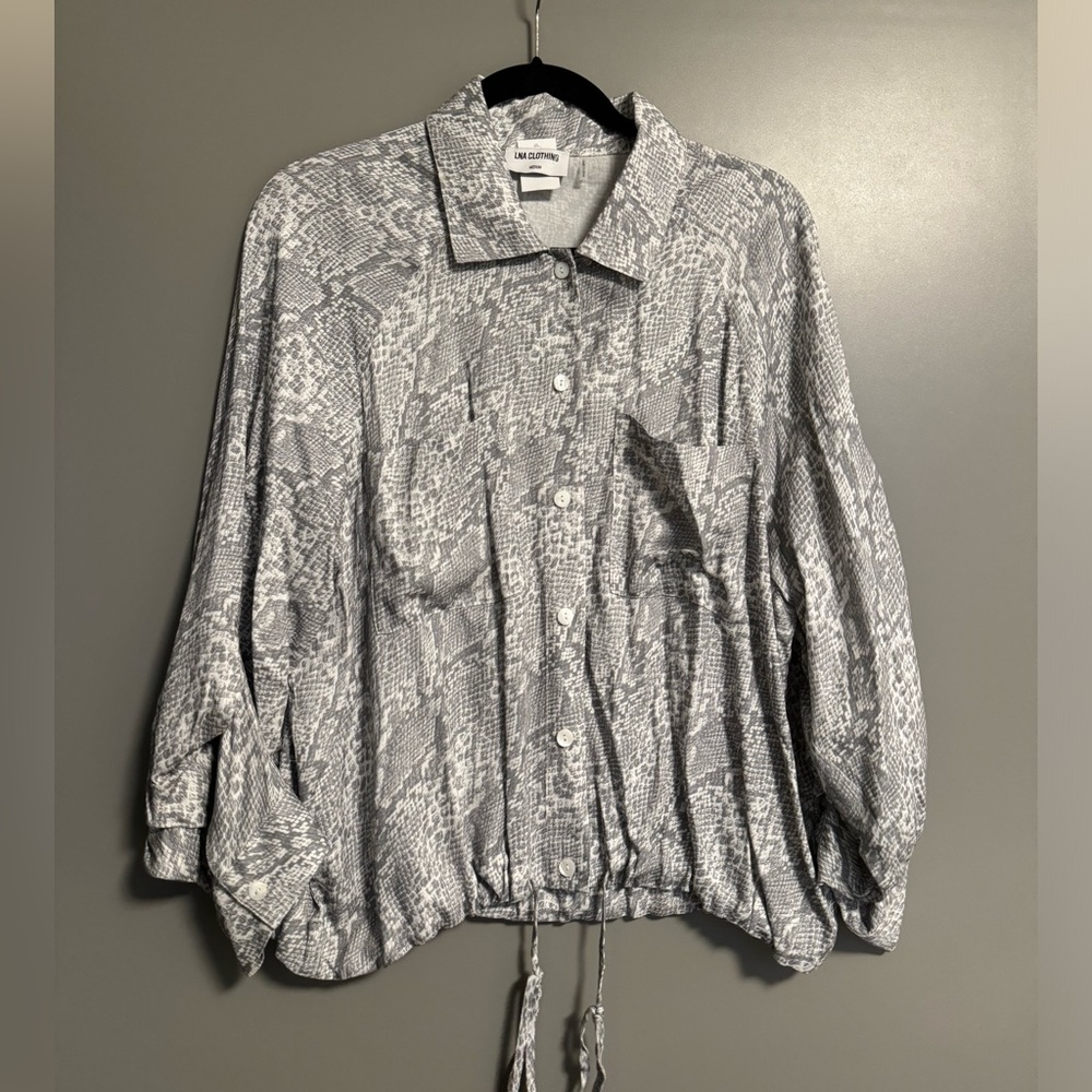 LNA Alpine Button Up-Grey Snakeskin Print
